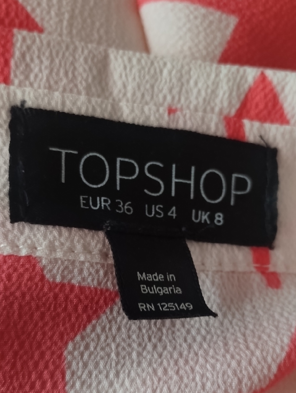Topshop Cream Blouse Womens 4 Coral Star Print Black Trim Button Down - Picture 7 of 8